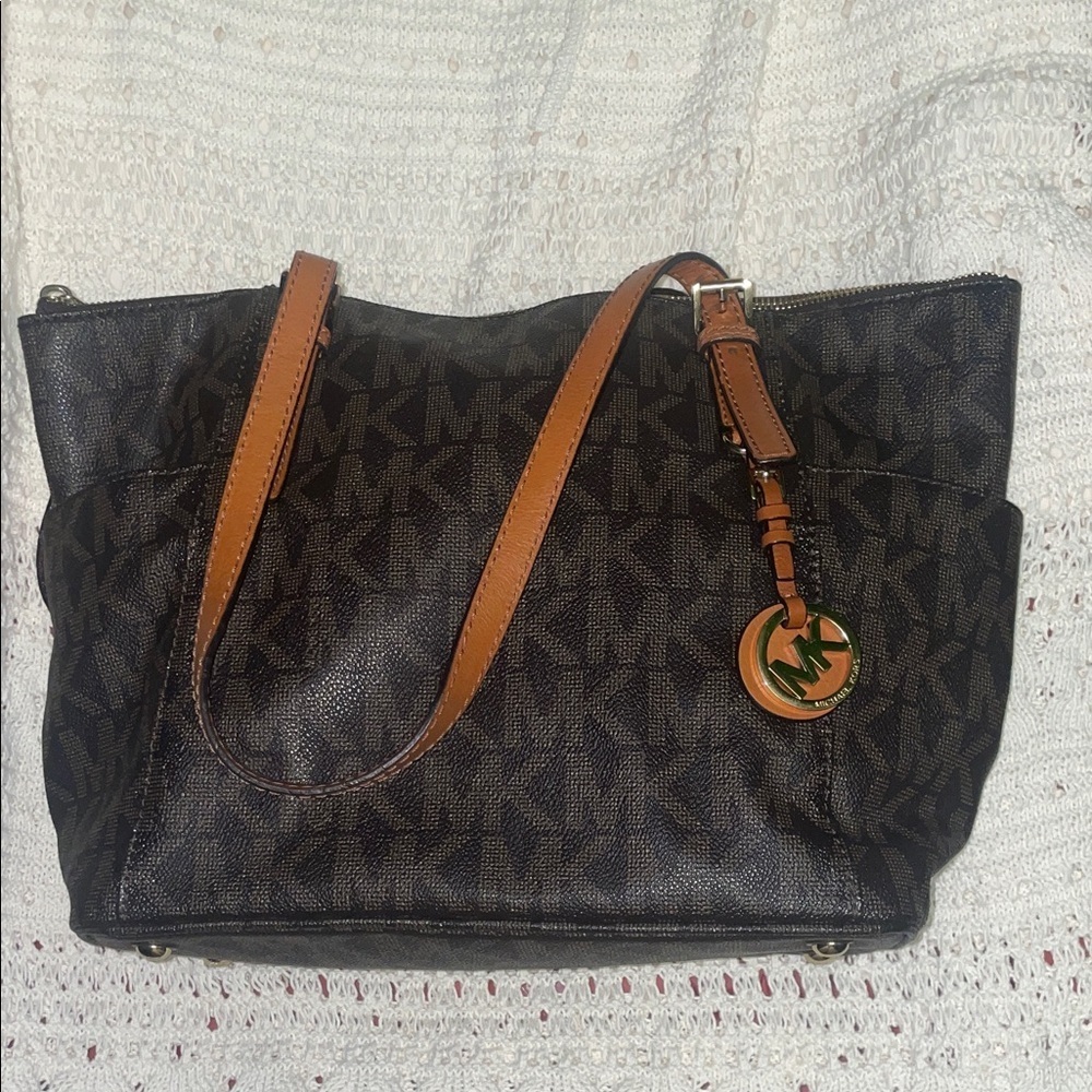 Michael Kors Black and Tan Shoulder Bag